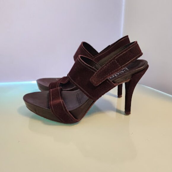 PEDRO GARCIA Maroon Suede Open Toe Platform Heeled Sandals - Picture 3 of 7